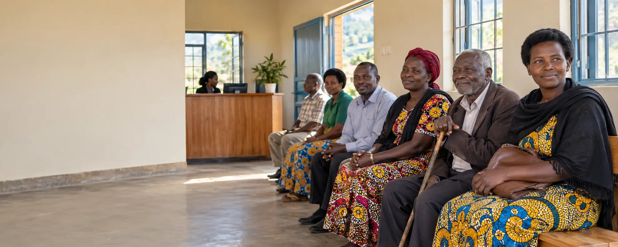 Ishusho rusange y'abaturage bo mu cyaro bicaye bategereje serivisi muri SACCO